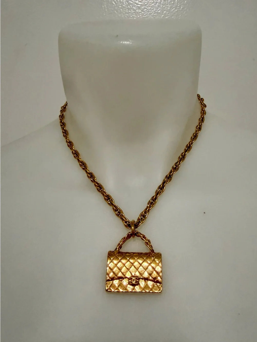 CHANEL Vintage Classic CC Handbag Pendant Necklace